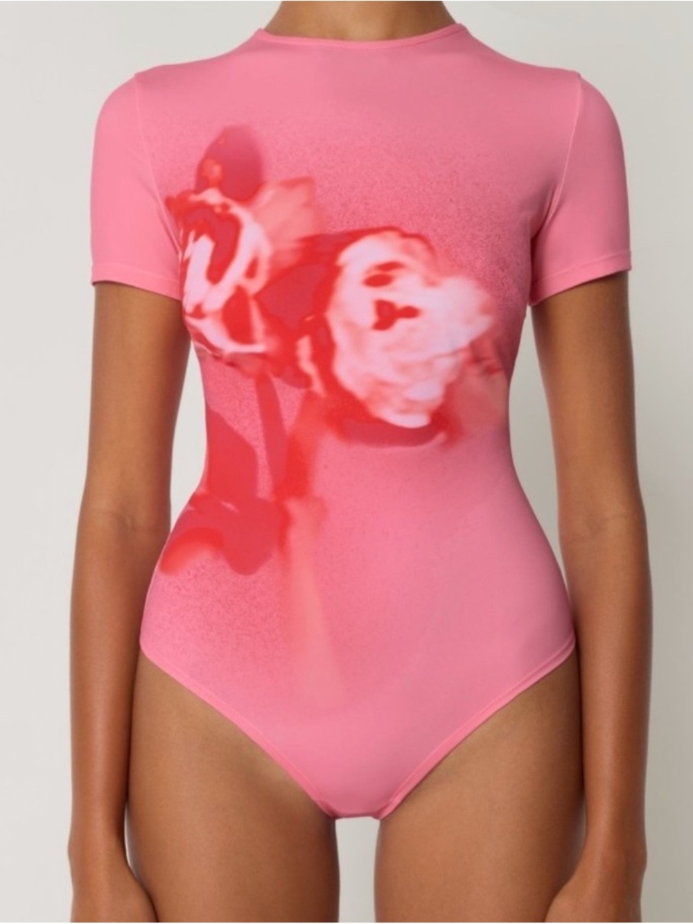 Khy: Pink Floral Print Short Sleeve Bodysuit